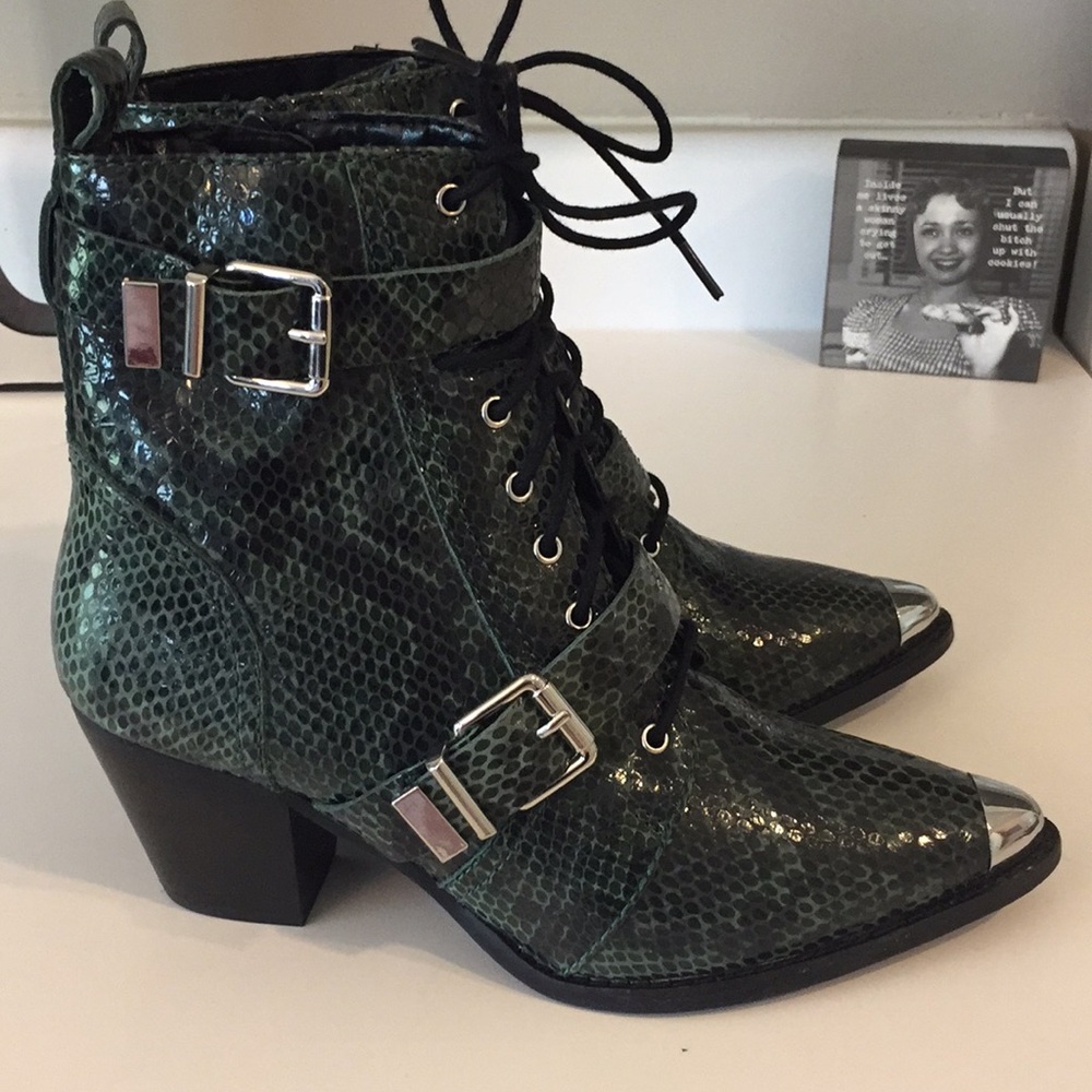 ASOS Green Snake Print Ankle Boots - Picture 5 of 8
